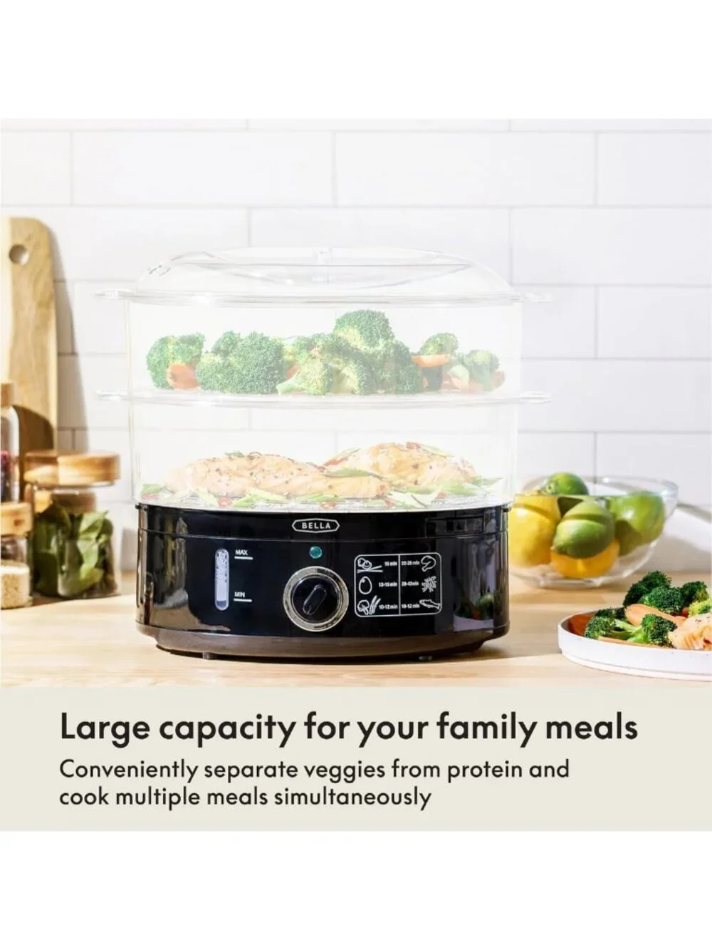 Two Tier Food Steamer with Stackable Baskets - Healthy Cooking, Black Kitchen